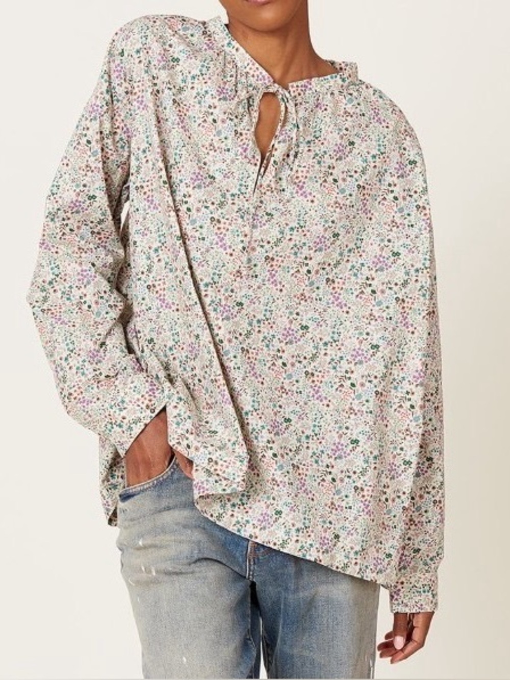 6397 Oversized Floral Peasant Top | Small | Lightweight Cotton
